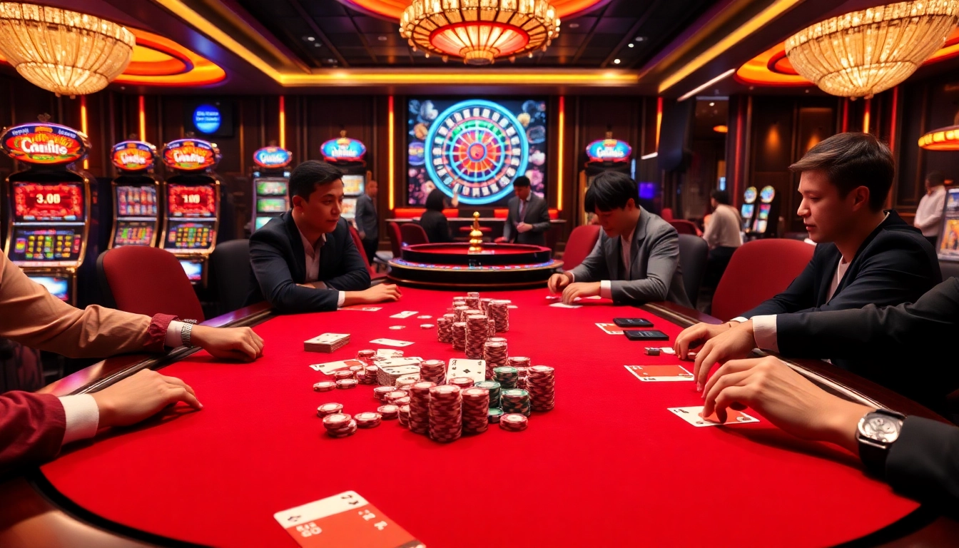 Engage in the excitement of GO88 at a vibrant casino table with colorful chips and cards.