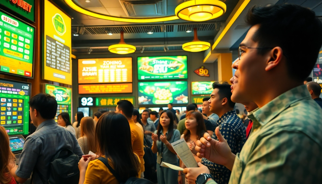 Exciting lottery club scene showcasing players at Trang chủ 92lottery, with vibrant displays and atmosphere.