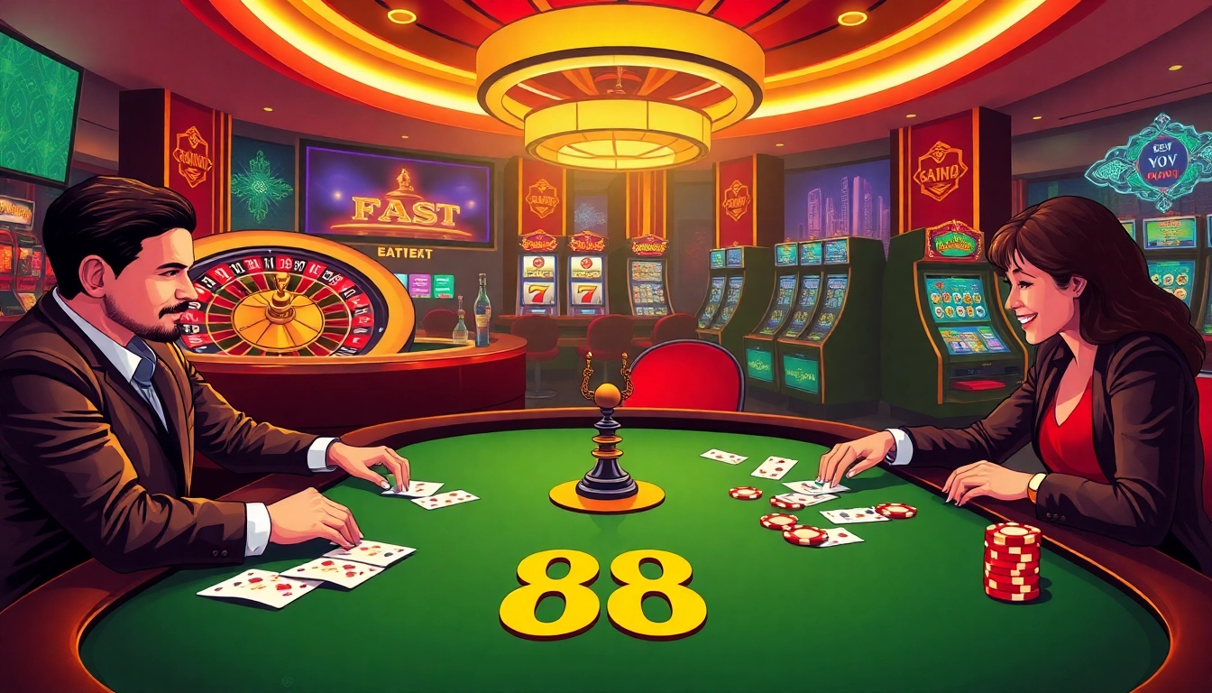 Experience the thrill of go 88 as players strategize at an elegant poker table in a luxurious casino.
