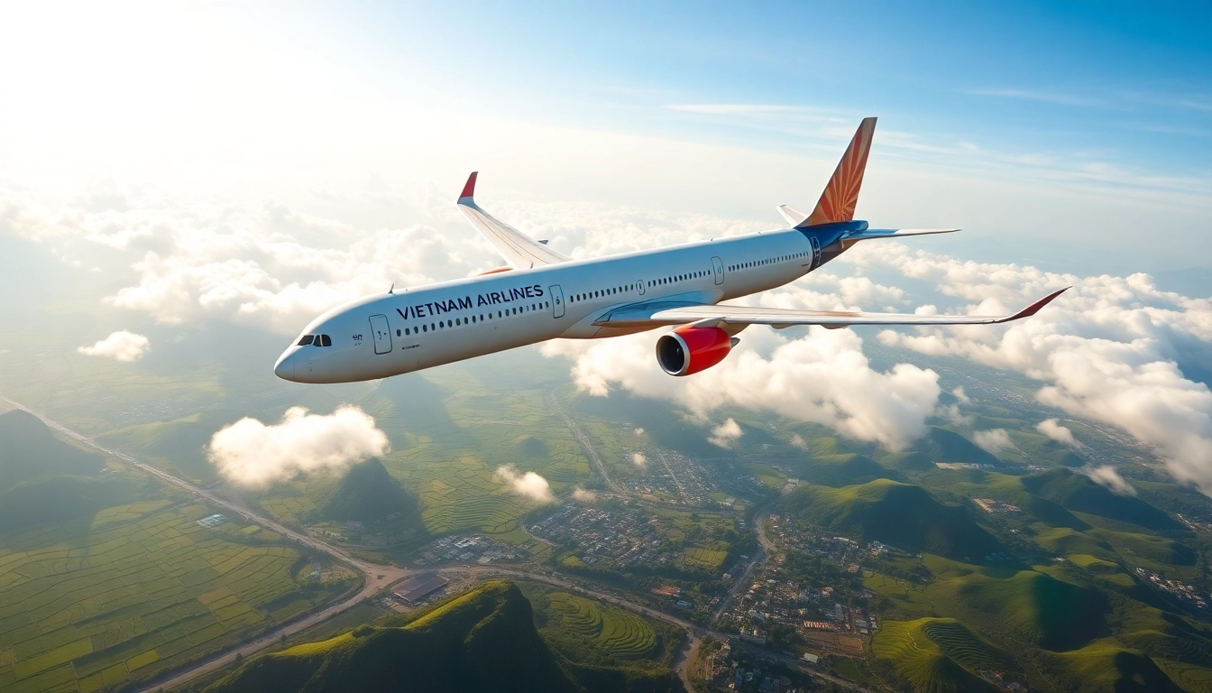 Vietnam Airlines Flight VN168 flying over Vietnam's landscapes, showcasing the scenic beauty of the country.