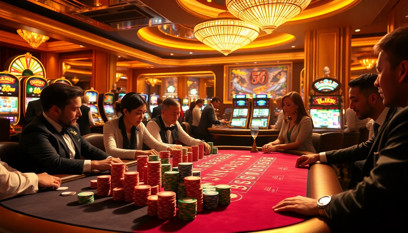 Engaged players at a vibrant poker table, highlighting the thrilling gambling environment of https://hacoolmall.com/.