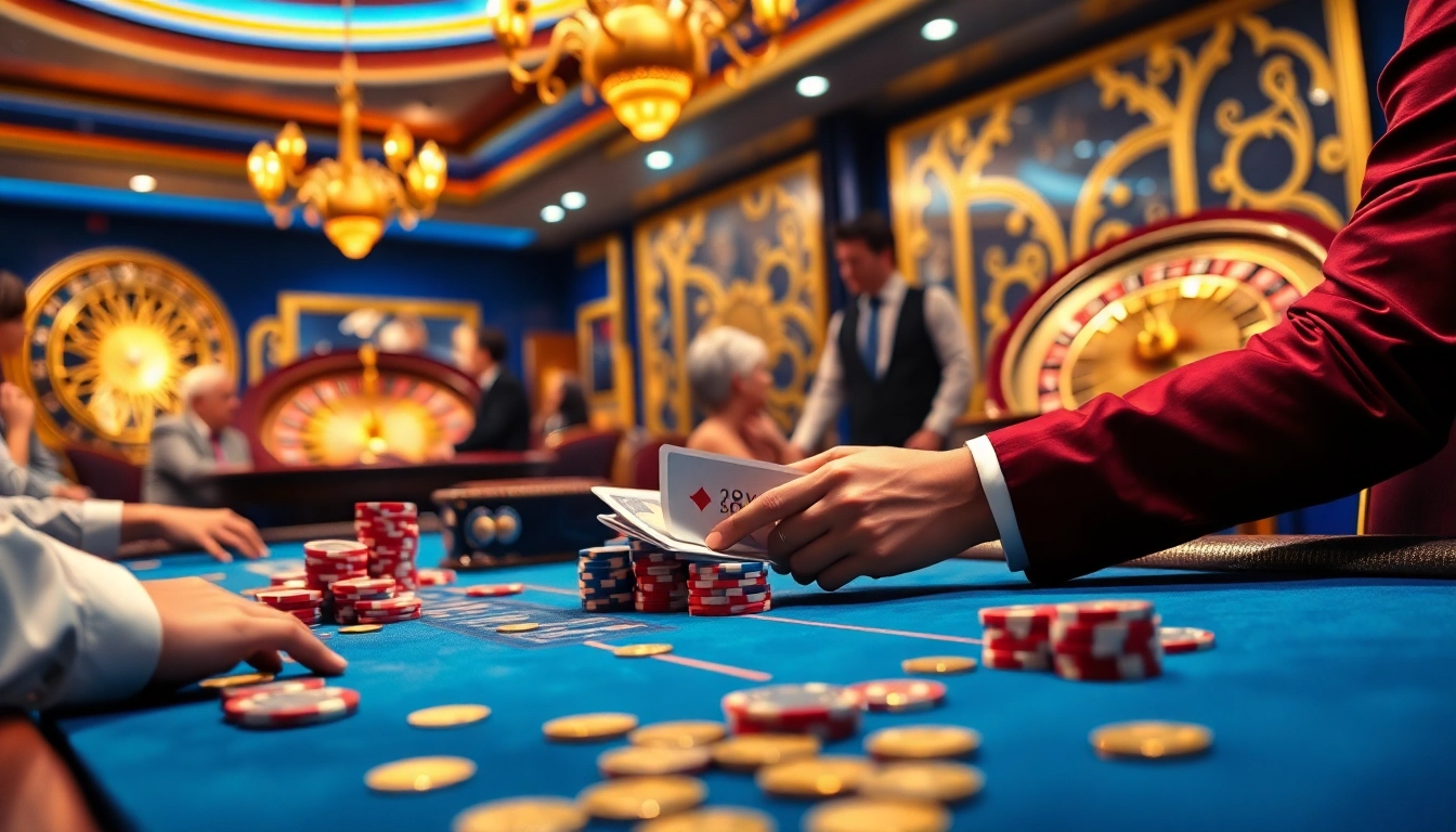 Experience high-stakes poker action at 78win with vibrant chips and an elegant dealer.