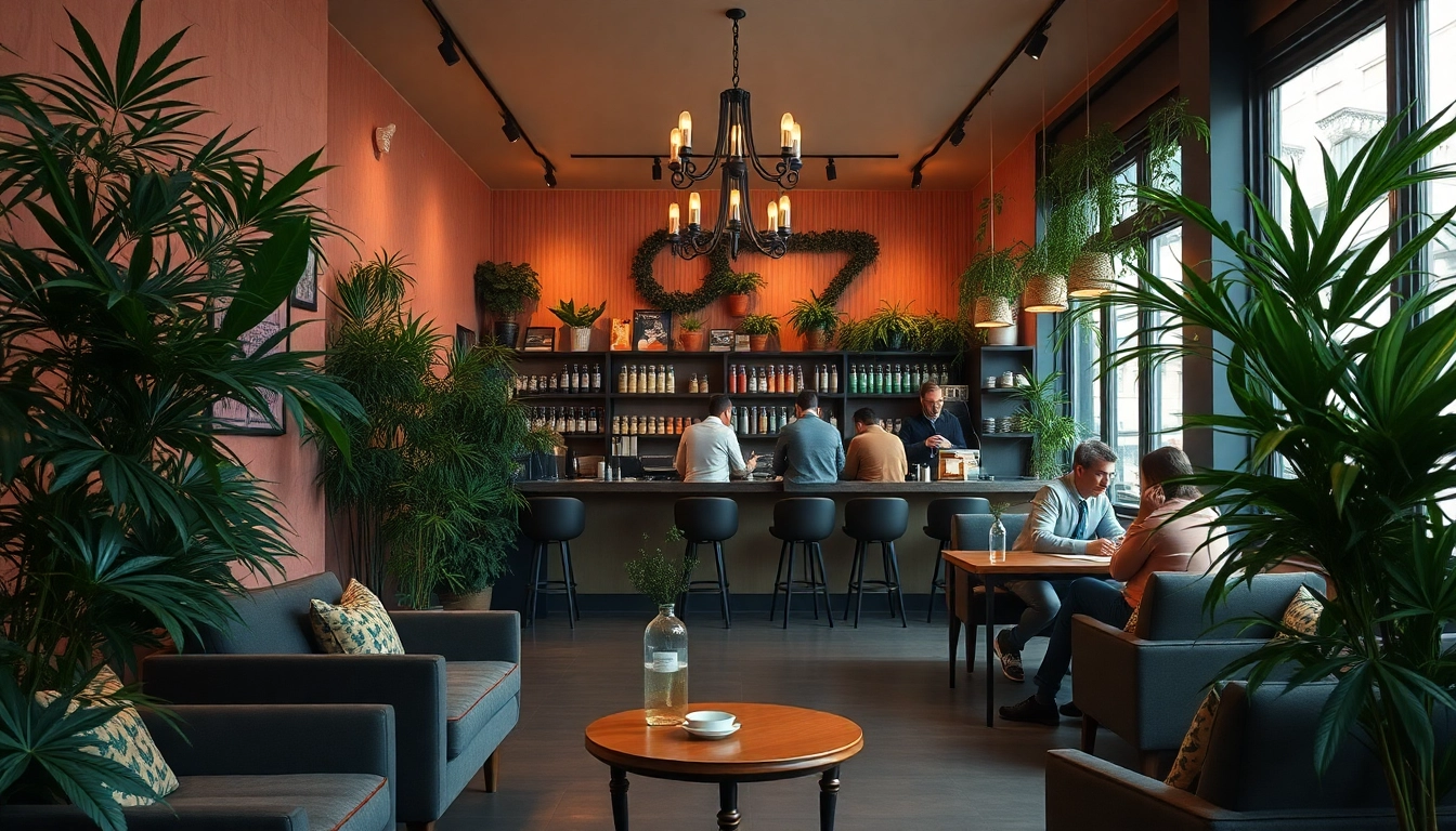 Cannabis Coffee Shop Madrid, showcasing a cozy and vibrant interior with patrons enjoying cannabis-infused beverages.