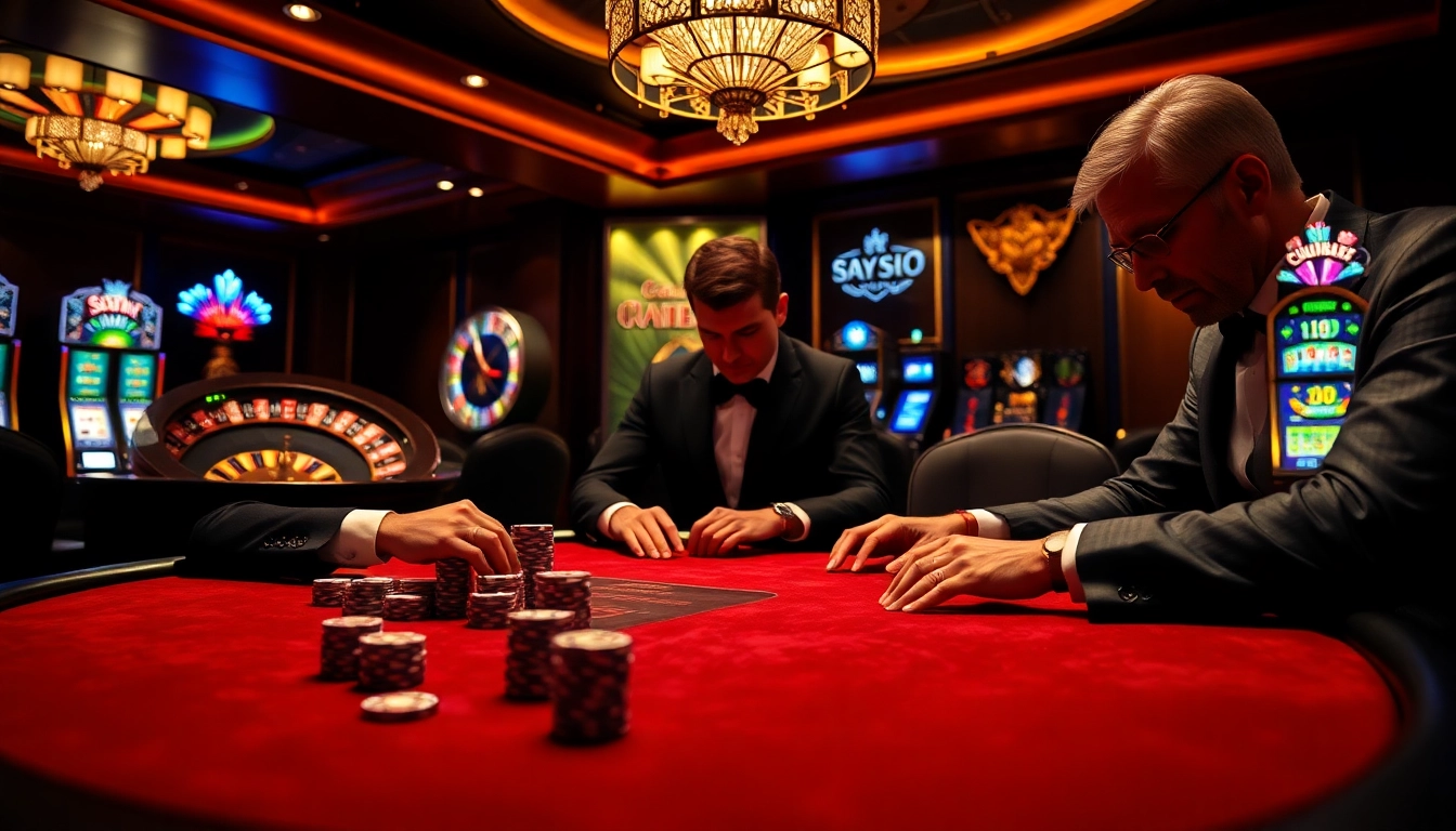 Experience high-stakes excitement with say88 at a luxurious casino poker table.
