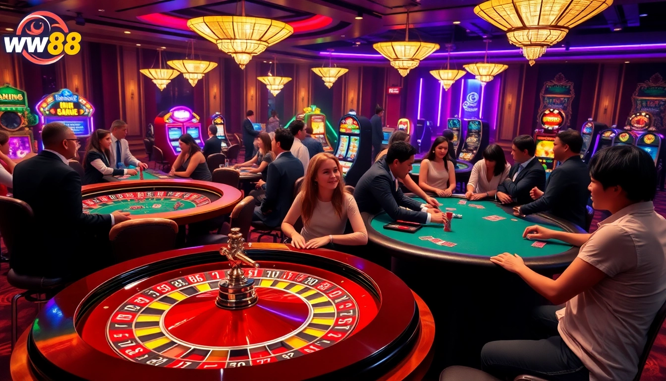 Experience thrilling gameplay at ww88 with luxurious casino tables and vibrant slot machines.