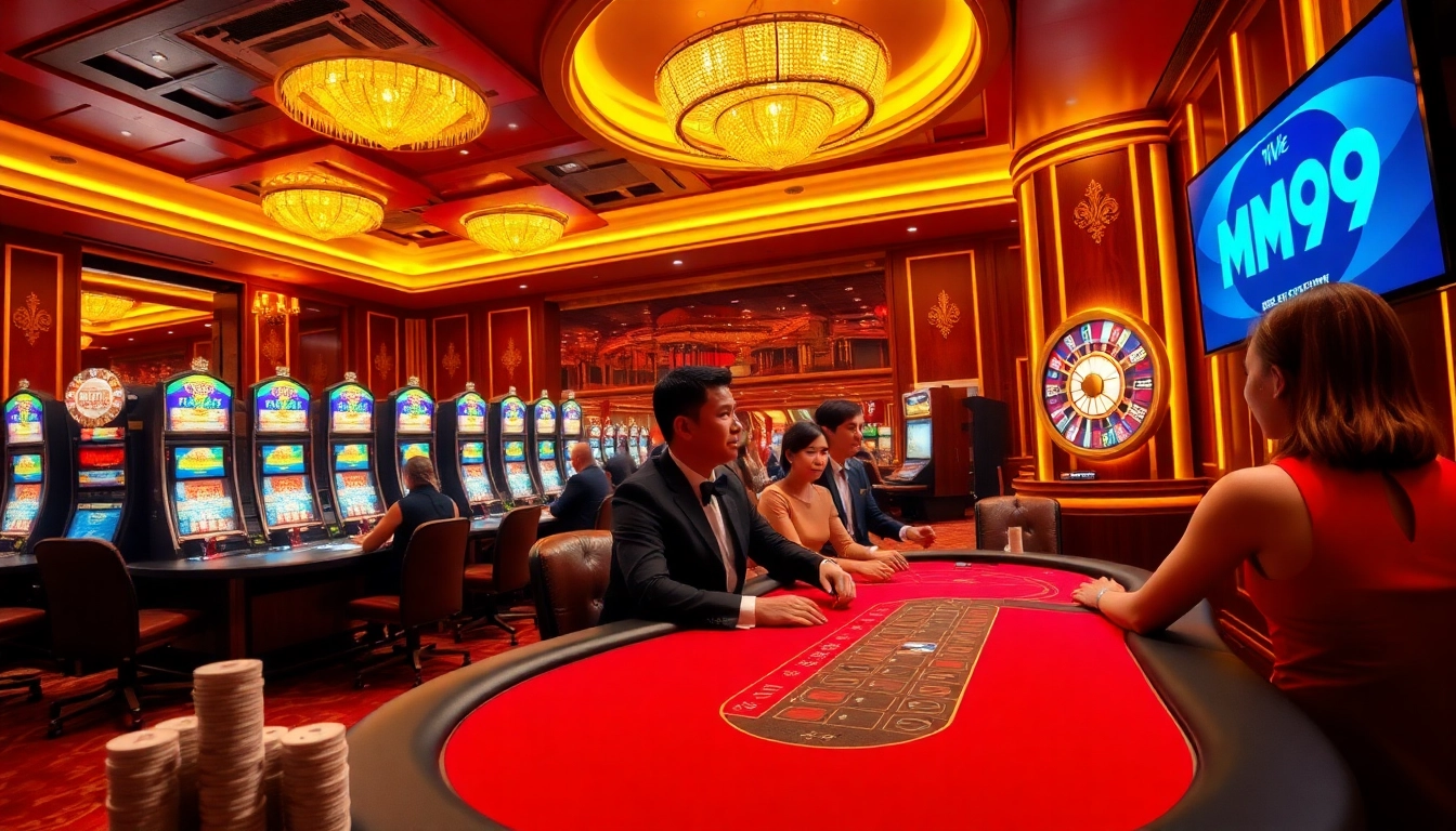MM99 players enjoying a thrilling poker game in a luxurious casino setting.