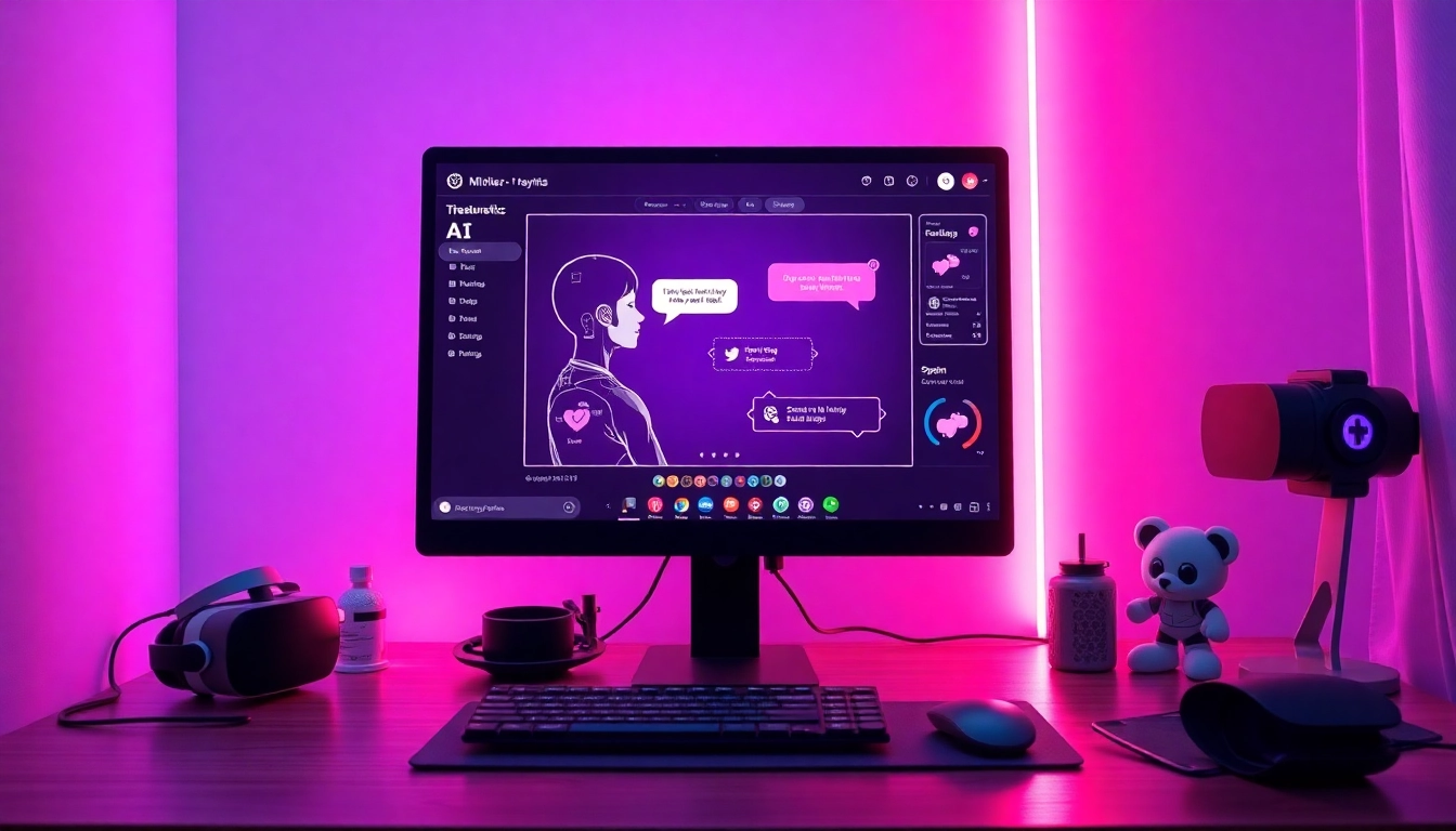 NSFW AI interface showcasing engaging interactions in a futuristic setting.